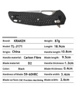 B03 BRAG KRAKEN CARBON FIBER HANDLE D2 STEEL KNIVES